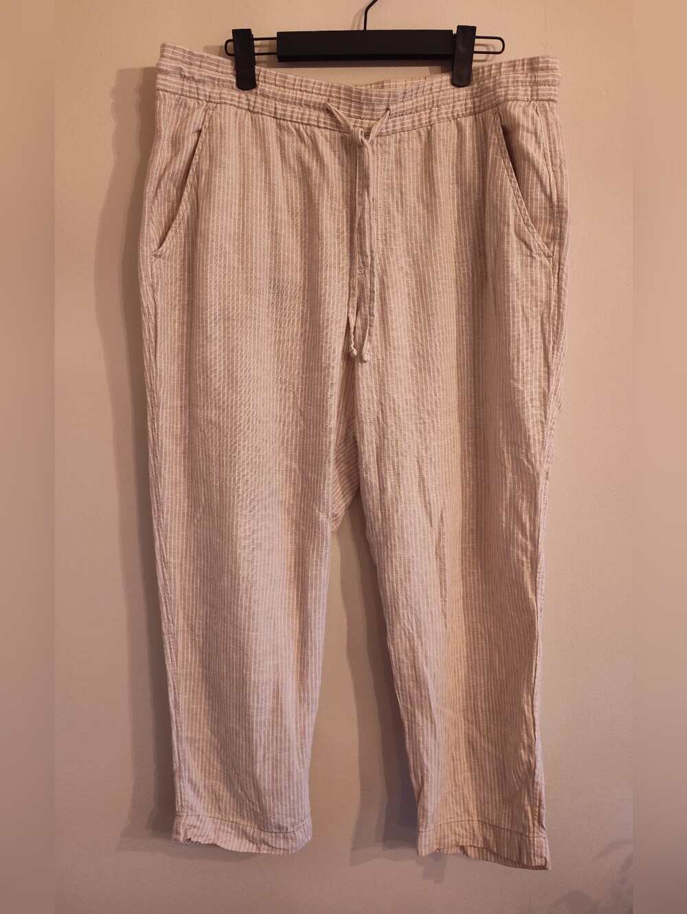 Gap Easy Pant Linen Blend Quiet Luxury Beachy Breezy Pants Tan And Cream Stripe